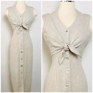 90s Sleeveless Linen Maxi Dress Button Up